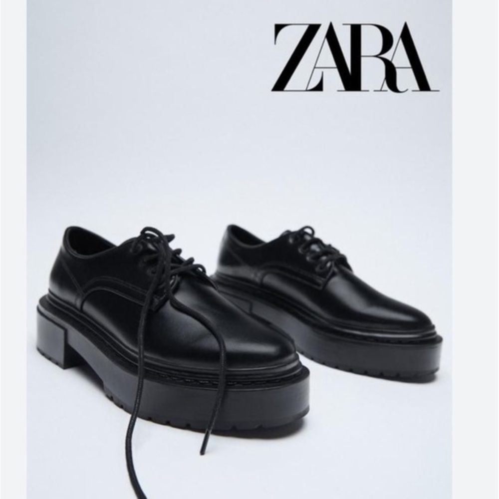 Zara black chunky heel loafers